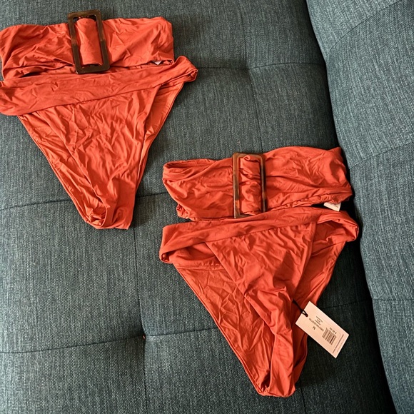 WeWoreWhat Buckle Bandeau Top and cheeky high leg bikini bottoms Sahara - Picture 2 of 2